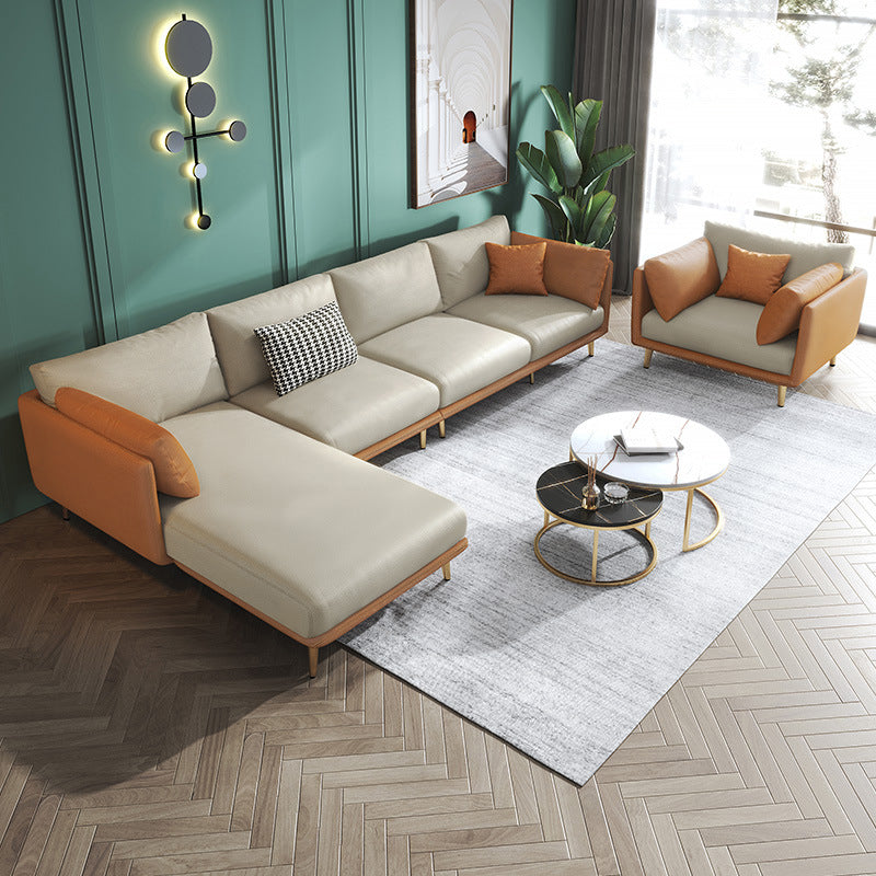 34.25 " H Faux Leather Square Arm Sofa & Chaise for Living Room Clearhalo 'furn' 'furn_sectionals' 'Furniture' 'Living Room Furniture' 'Sectionals' 6132184