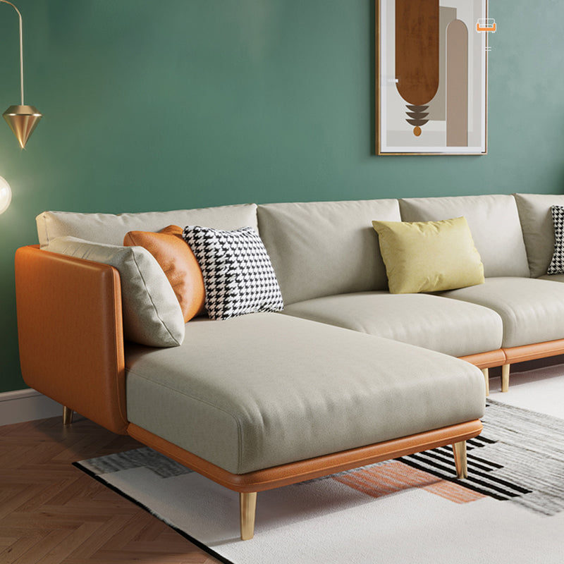 34.25 " H Faux Leather Square Arm Sofa & Chaise for Living Room Clearhalo 'furn' 'furn_sectionals' 'Furniture' 'Living Room Furniture' 'Sectionals' 6132186