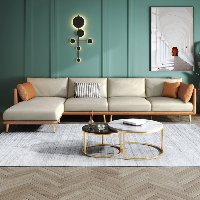 34.25 " H Faux Leather Square Arm Sofa & Chaise for Living Room 133.9"L x 54.3"W x 34.3"H Left Clearhalo 'furn' 'furn_sectionals' 'Furniture' 'Living Room Furniture' 'Sectionals' 6132192