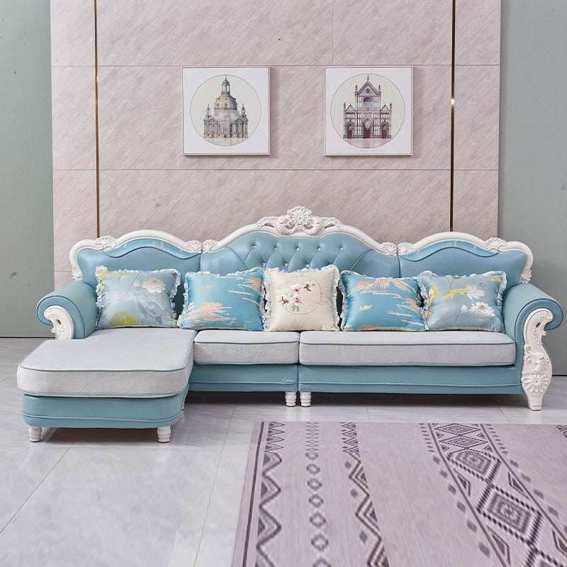 Traditional Style 46.45 " H Rolled Arm Sofa & Chaise for Living Room Ocean Blue Clearhalo 'furn' 'furn_sectionals' 'Furniture' 'Living Room Furniture' 'Sectionals' 6132199