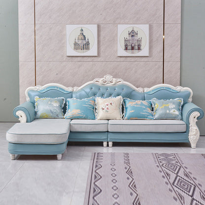 Traditional Style 46.45 " H Rolled Arm Sofa & Chaise for Living Room Ocean Blue Clearhalo 'furn' 'furn_sectionals' 'Furniture' 'Living Room Furniture' 'Sectionals' 6132199