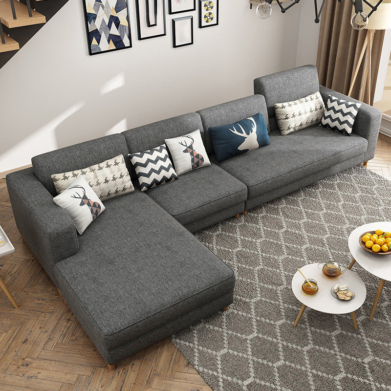 Contemporary 37.8 " H Grey Cotton Blend Square Arm Sofa & Chaise Left Clearhalo 'furn' 'furn_sectionals' 'Furniture' 'Living Room Furniture' 'Sectionals' 6132235