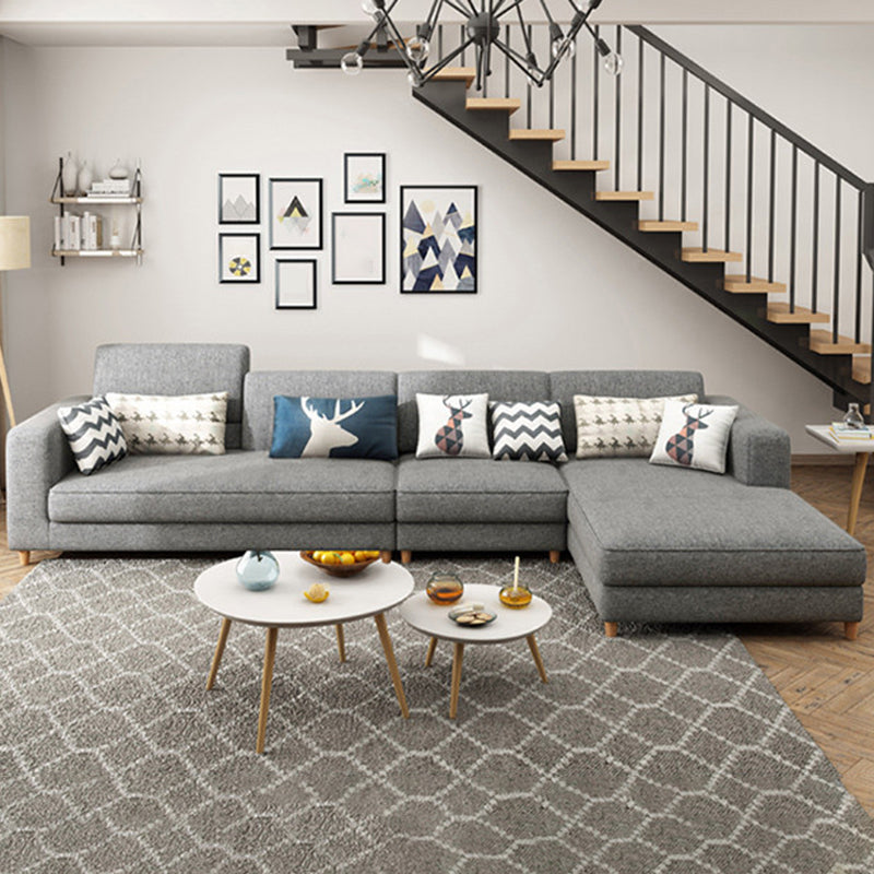 Contemporary 37.8 " H Grey Cotton Blend Square Arm Sofa & Chaise Clearhalo 'furn' 'furn_sectionals' 'Furniture' 'Living Room Furniture' 'Sectionals' 6132236