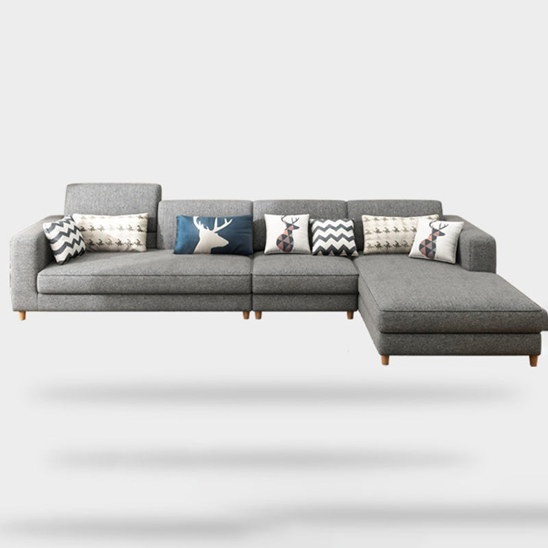 Contemporary 37.8 " H Grey Cotton Blend Square Arm Sofa & Chaise Clearhalo 'furn' 'furn_sectionals' 'Furniture' 'Living Room Furniture' 'Sectionals' 6132237