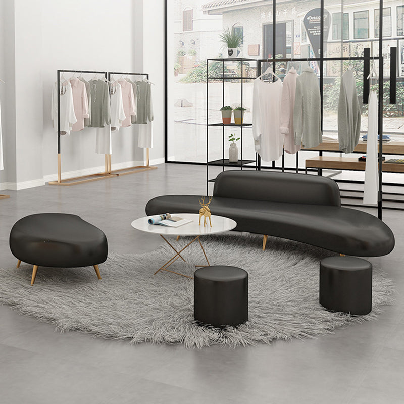 Contemporary Tight Back Armless Settee Fabric Curved Settee with Hair Pin Legs