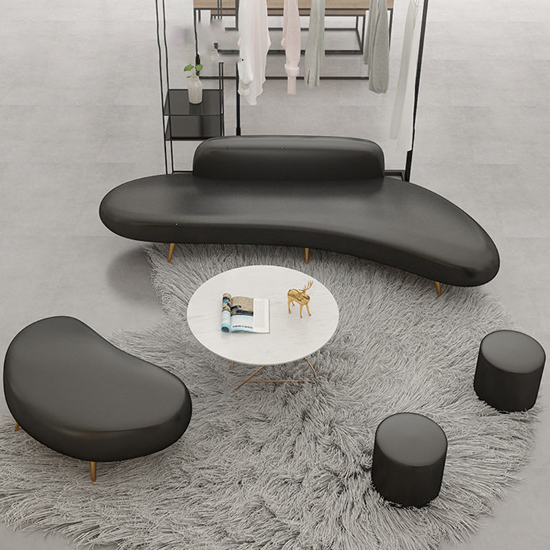 Contemporary Tight Back Armless Settee Fabric Curved Settee with Hair Pin Legs