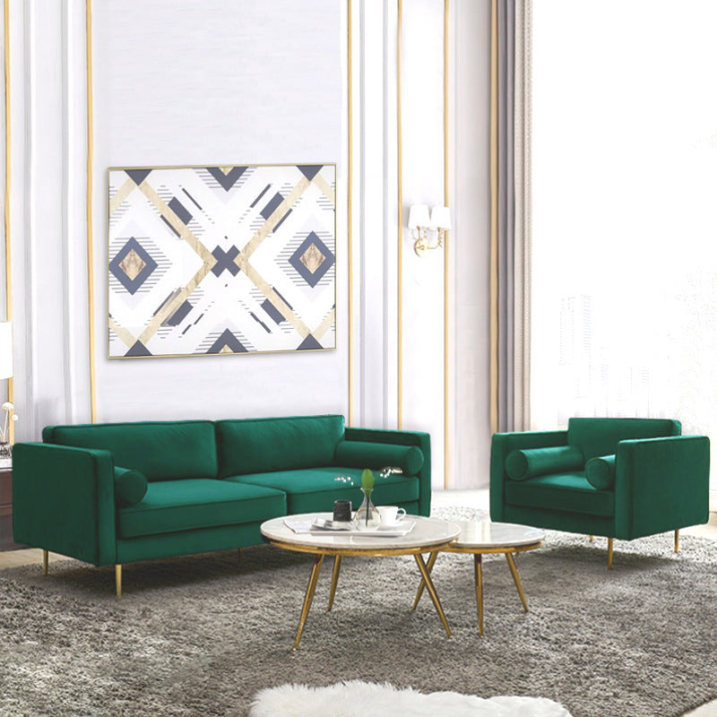 タキシードアームソファモダンスタイルの緑のベルベットソファが金属脚