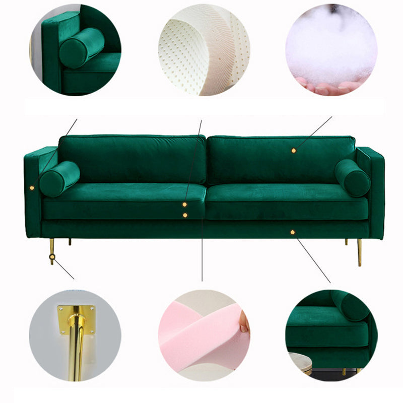 タキシードアームソファモダンスタイルの緑のベルベットソファが金属脚