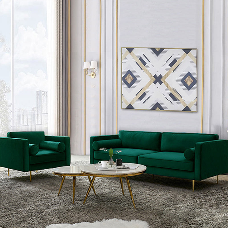 タキシードアームソファモダンスタイルの緑のベルベットソファが金属脚