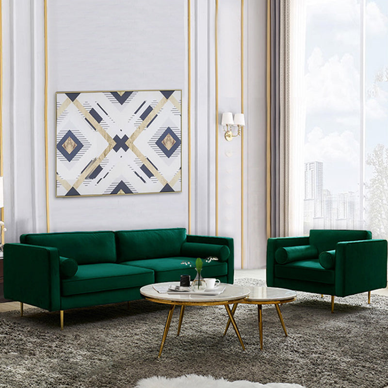 タキシードアームソファモダンスタイルの緑のベルベットソファが金属脚