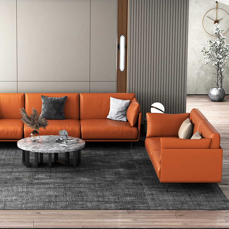 Canapé-oreiller orange en cuir faux en cuir avec jambes en métal