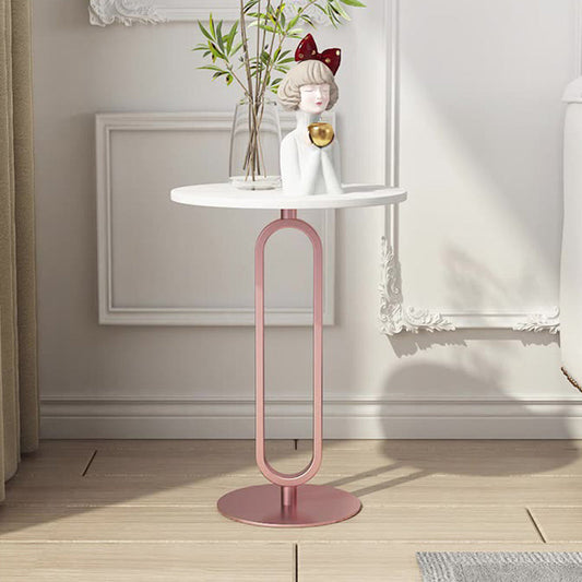 21.65" Tall Pedestal Side Table Modern Style Round Stone Top End Table