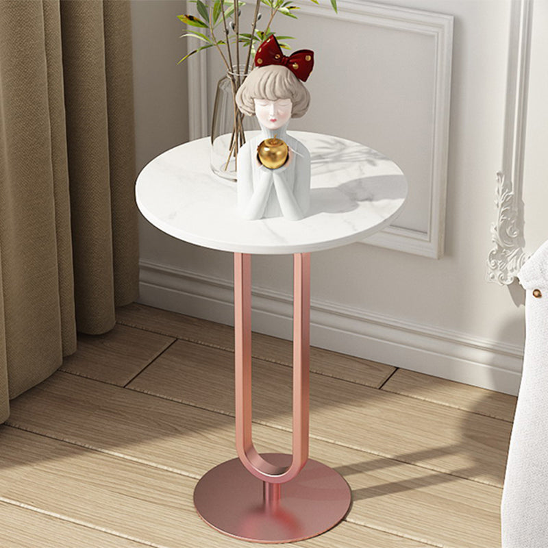 21.65" Tall Pedestal Side Table Modern Style Round Stone Top End Table