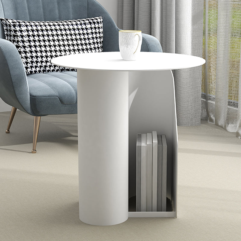 Dia 17.7" Metal Side Table Mid-Century Modern Pedestal End Table with Storage