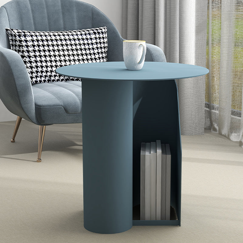 Dia 17.7" Metal Side Table Mid-Century Modern Pedestal End Table with Storage