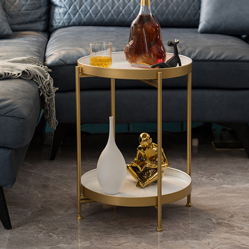 Mid-Century Tray Top End Table 20.3" Tall Iron Round Side Table with Shelf