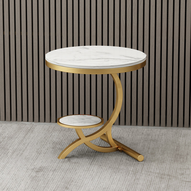 Modern Double Tier Minimalist End Table Abstract Round Corner Table 18"L x 18"W x 24"H Gold 1 Clearhalo 'Coffee & Accent Tables' 'End & Side Tables' 'end_side_tables' 'furn' 'furn_end_side_tables' 'Furniture' 'Living Room Furniture' 6132775