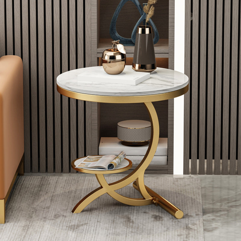Modern Double Tier Minimalist End Table Abstract Round Corner Table 19.7"L x 19.7"W x 23.5"H Gold 1 Clearhalo 'Coffee & Accent Tables' 'End & Side Tables' 'end_side_tables' 'furn' 'furn_end_side_tables' 'Furniture' 'Living Room Furniture' 6132776
