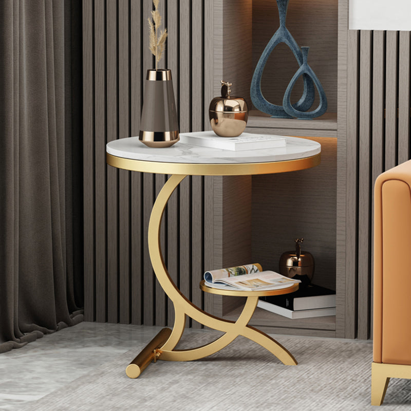 Modern Double Tier Minimalist End Table Abstract Round Corner Table 21.7"L x 21.7"W x 23.6"H Gold 1 Clearhalo 'Coffee & Accent Tables' 'End & Side Tables' 'end_side_tables' 'furn' 'furn_end_side_tables' 'Furniture' 'Living Room Furniture' 6132778
