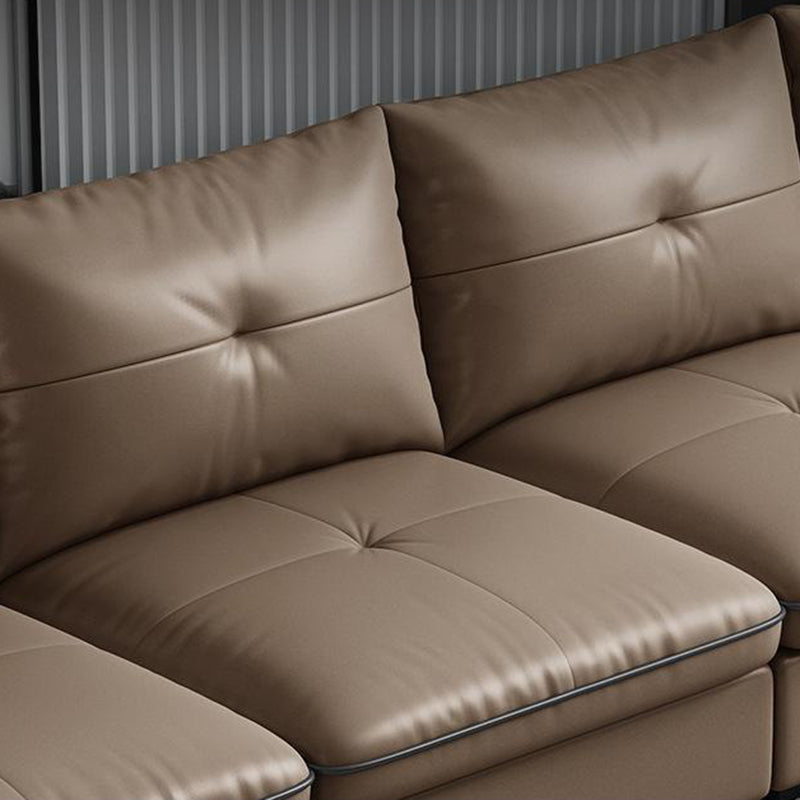 31.49 " H Brown Leather Square Arm Tufted Sofa & Chaise for Living Room Clearhalo 'furn' 'furn_sectionals' 'Furniture' 'Living Room Furniture' 'Sectionals' 6132903