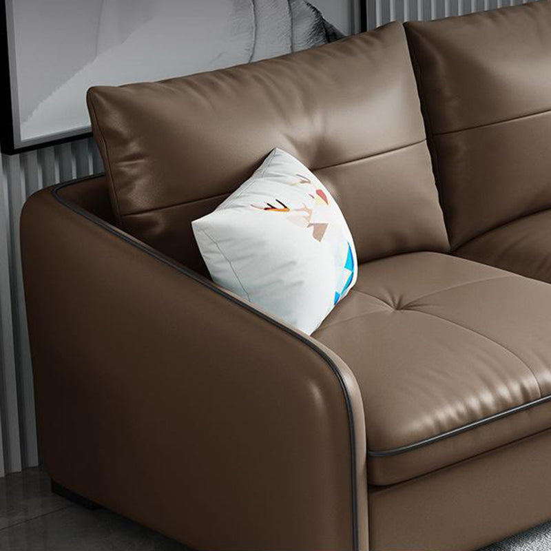 31.49 " H Brown Leather Square Arm Tufted Sofa & Chaise for Living Room Clearhalo 'furn' 'furn_sectionals' 'Furniture' 'Living Room Furniture' 'Sectionals' 6132904