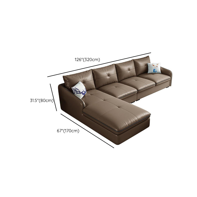 31.49 " H Brown Leather Square Arm Tufted Sofa & Chaise for Living Room Clearhalo 'furn' 'furn_sectionals' 'Furniture' 'Living Room Furniture' 'Sectionals' 6132910