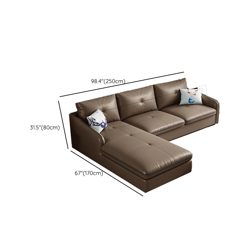 31.49 " H Brown Leather Square Arm Tufted Sofa & Chaise for Living Room Clearhalo 'furn' 'furn_sectionals' 'Furniture' 'Living Room Furniture' 'Sectionals' 6132911