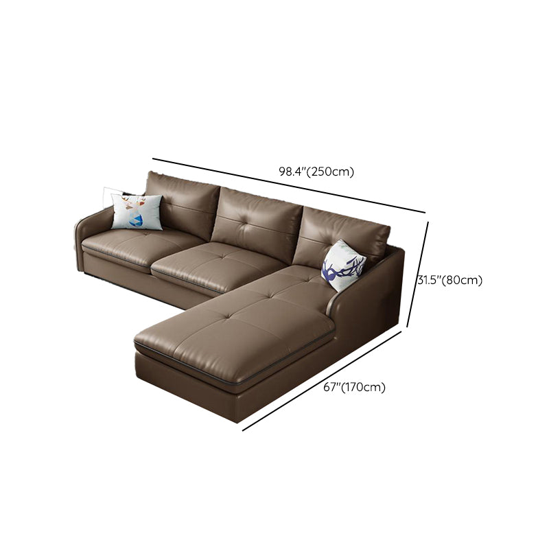 31.49 " H Brown Leather Square Arm Tufted Sofa & Chaise for Living Room Clearhalo 'furn' 'furn_sectionals' 'Furniture' 'Living Room Furniture' 'Sectionals' 6132913