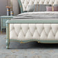 84.65 inch Wide Glam Bed Frame Rubberwood Solid Color Standard Bed with Headboard