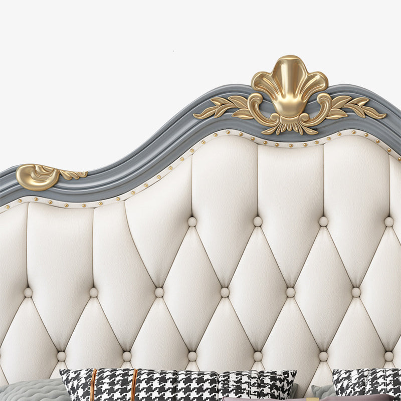 84.65 inch Wide Glam Bed Frame Rubberwood Solid Color Standard Bed with Headboard