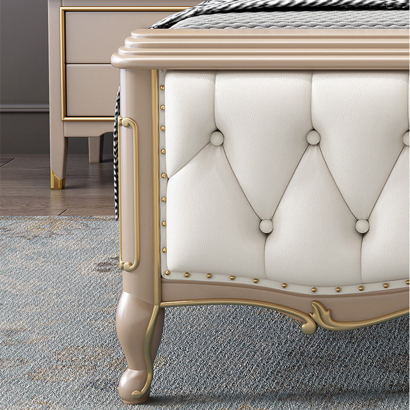 84.65 inch Wide Glam Bed Frame Rubberwood Solid Color Standard Bed with Headboard