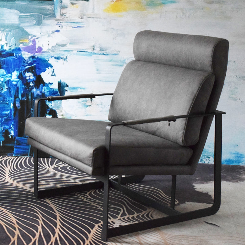 Square Arms Included Chair 31.49" Wide Armchair with Loose Back Grey Faux Leather 1 Piece Clearhalo 'Accent Chairs' 'accent_chairs' 'Chairs & Seating' 'furn' 'furn_accent_chairs' 'Furniture' 'Living Room Furniture' 6132967