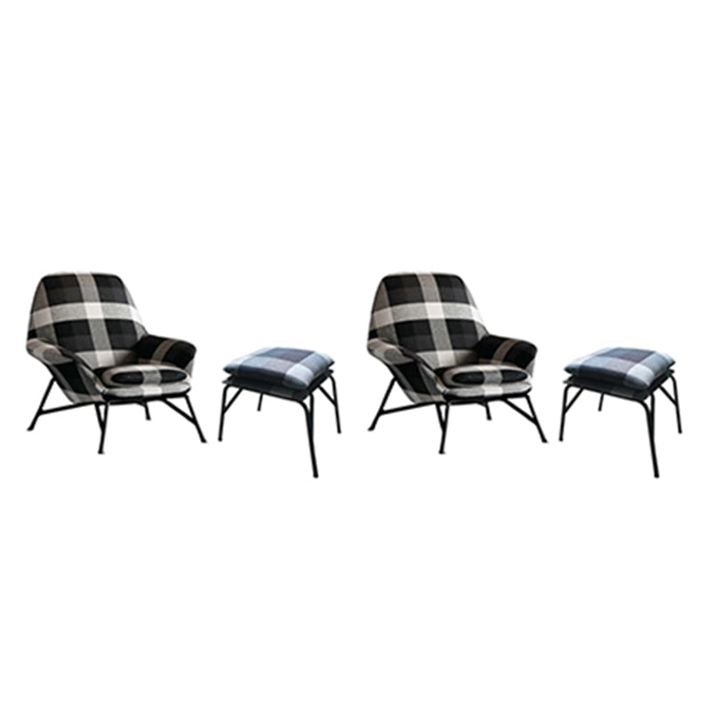 Linen Accent Chair Arms Included Accent Room Chair with Ottoman, 28.34" Wide Black White 2 Piece Set Clearhalo 'Accent Chairs' 'accent_chairs' 'Chairs & Seating' 'furn' 'furn_accent_chairs' 'Furniture' 'Living Room Furniture' 6132984