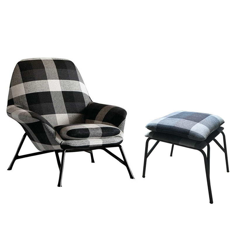 Linen Accent Chair Arms Included Accent Room Chair with Ottoman, 28.34" Wide Black White 1 Piece Clearhalo 'Accent Chairs' 'accent_chairs' 'Chairs & Seating' 'furn' 'furn_accent_chairs' 'Furniture' 'Living Room Furniture' 6132988