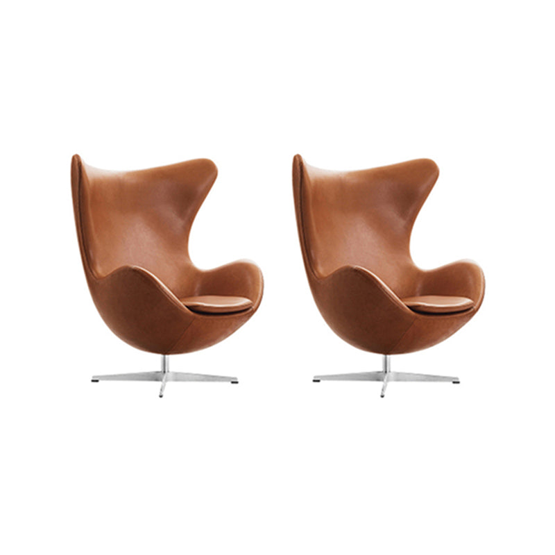 Arms Included Chair Egg Shape Chair for Living Room, 31.49" Wide Brown Faux Leather 2 Piece Set Clearhalo 'Accent Chairs' 'accent_chairs' 'Chairs & Seating' 'furn' 'furn_accent_chairs' 'Furniture' 'Living Room Furniture' 6133010