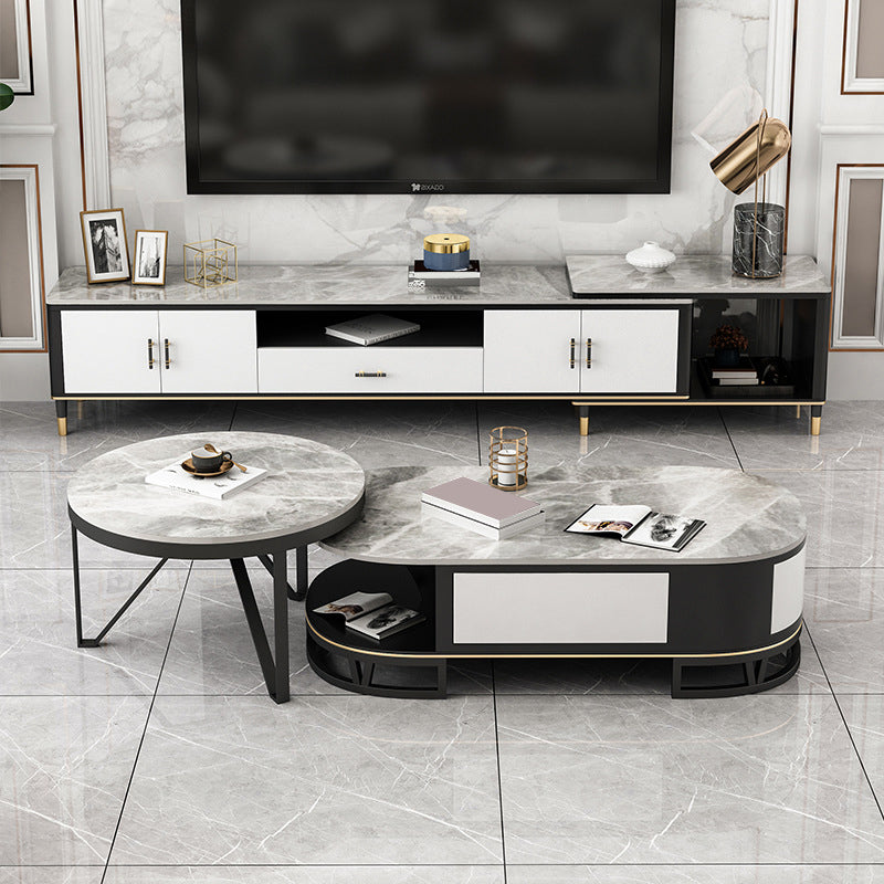 Modern Stone TV Media Stand 16" W Open Shelving TV Stand Console with Cabinet Clearhalo 'furn' 'furn_tv_stands_entertainment_centers' 'Furniture' 'Living Room Furniture' 'TV Stands & Entertainment Centers' 'TV Stands & Media Storage Furniture' 'tv_stands_entertainment_centers' 6135601