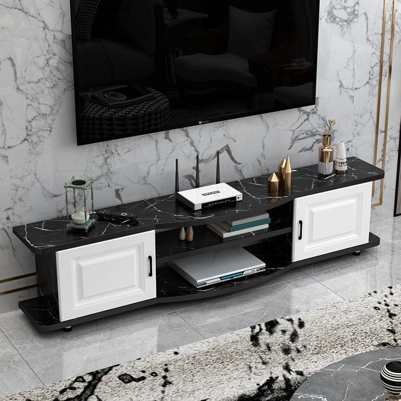 Meuble TV contemporain en bois, rangement ouvert, Console multimédia TV avec pieds pour salon