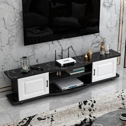 Meuble TV contemporain en bois, rangement ouvert, Console multimédia TV avec pieds pour salon