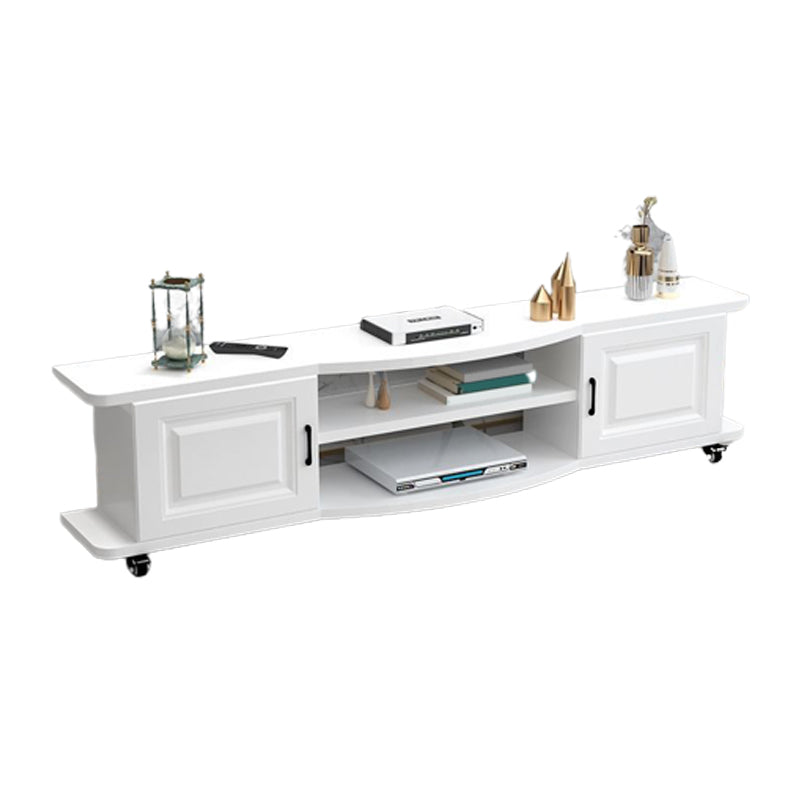 Meuble TV contemporain en bois, rangement ouvert, Console multimédia TV avec pieds pour salon