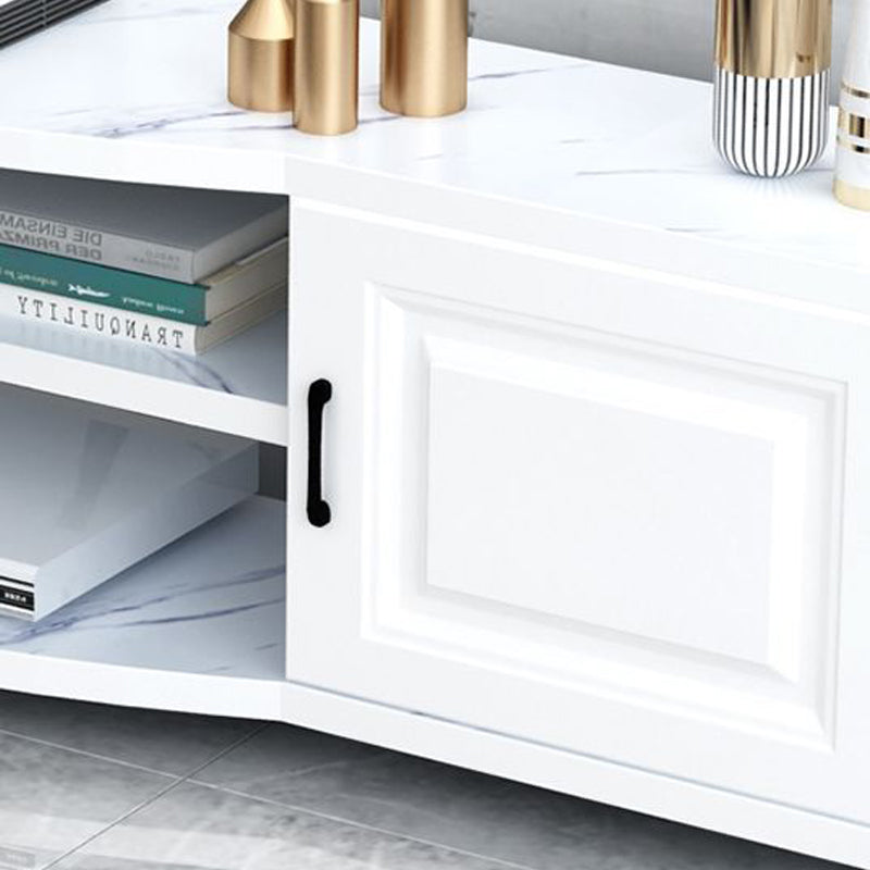 Meuble TV contemporain en bois, rangement ouvert, Console multimédia TV avec pieds pour salon