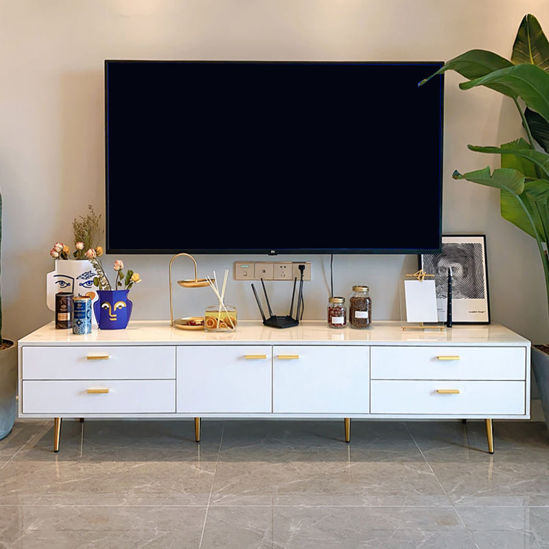 Modern Stone TV Stand White TV Media Stand with Legs for Living Room 94.5"L x 16"W x 18"H Clearhalo 'furn' 'furn_tv_stands_entertainment_centers' 'Furniture' 'Living Room Furniture' 'TV Stands & Entertainment Centers' 'TV Stands & Media Storage Furniture' 'tv_stands_entertainment_centers' 6135729