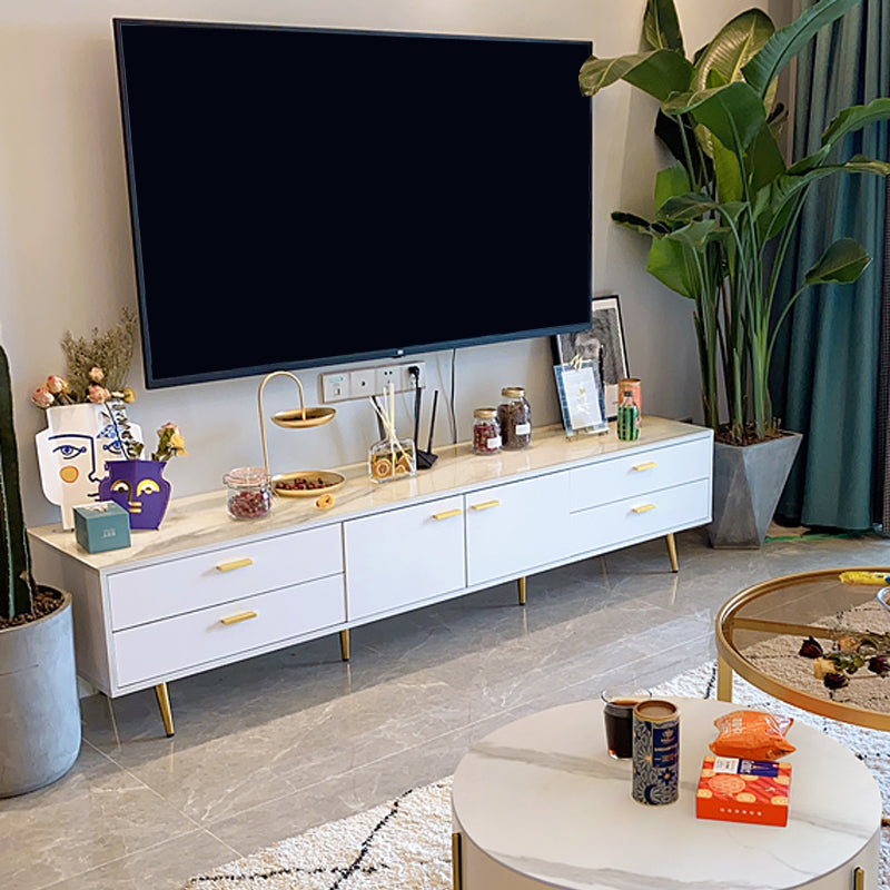 Modern Stone TV Stand White TV Media Stand with Legs for Living Room 79"L x 16"W x 18"H Clearhalo 'furn' 'furn_tv_stands_entertainment_centers' 'Furniture' 'Living Room Furniture' 'TV Stands & Entertainment Centers' 'TV Stands & Media Storage Furniture' 'tv_stands_entertainment_centers' 6135730
