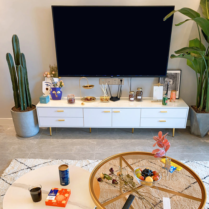 Modern Stone TV Stand White TV Media Stand with Legs for Living Room Clearhalo 'furn' 'furn_tv_stands_entertainment_centers' 'Furniture' 'Living Room Furniture' 'TV Stands & Entertainment Centers' 'TV Stands & Media Storage Furniture' 'tv_stands_entertainment_centers' 6135731