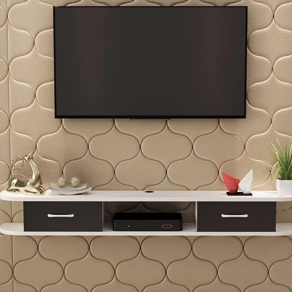 Contemporary TV Media Stand Wall-mounted Wood TV Console with Open Shelving White-Black 2 Clearhalo 'furn' 'furn_tv_stands_entertainment_centers' 'Furniture' 'Living Room Furniture' 'TV Stands & Entertainment Centers' 'TV Stands & Media Storage Furniture' 'tv_stands_entertainment_centers' 6135768