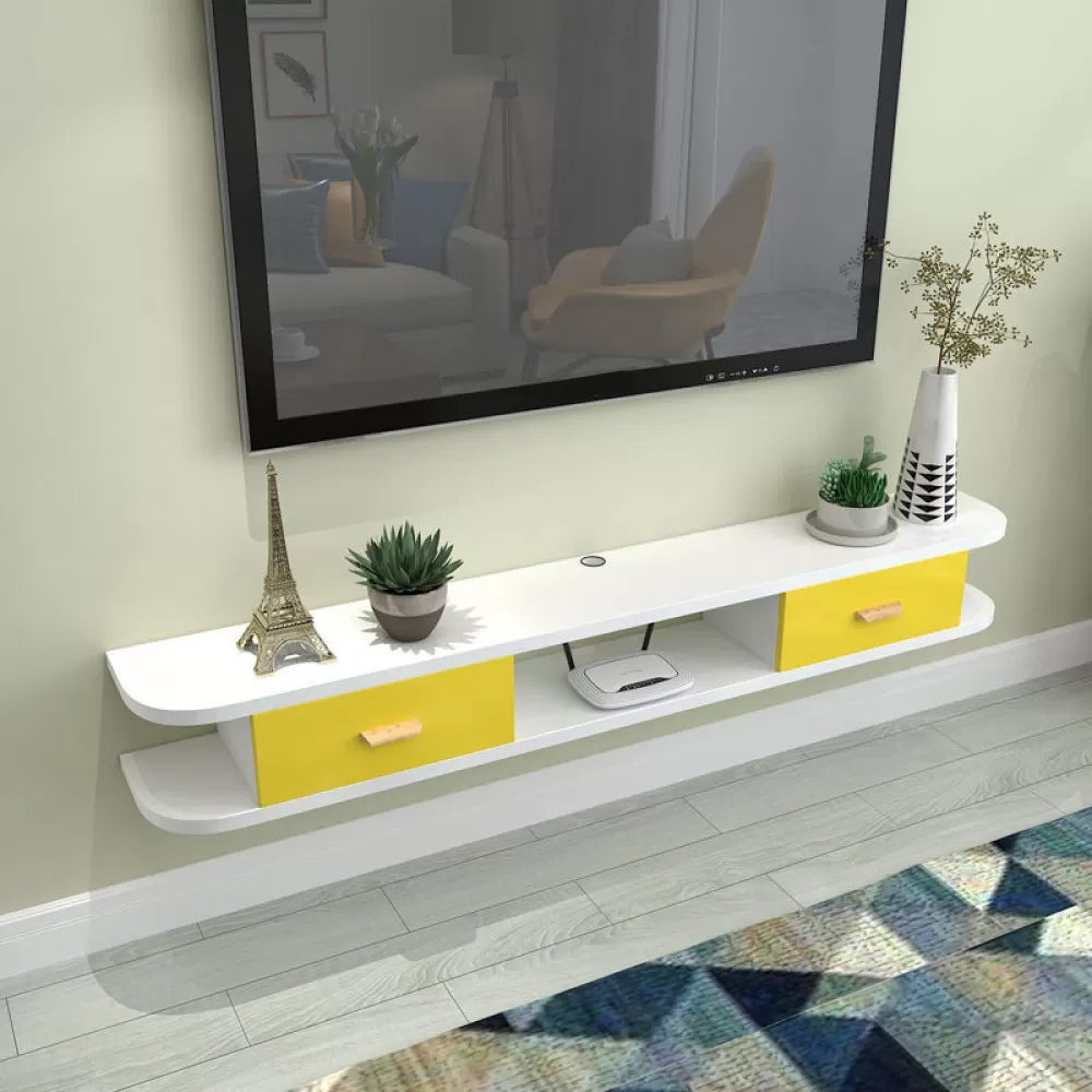 Contemporary TV Media Stand Wall-mounted Wood TV Console with Open Shelving White Yellow 2 Clearhalo 'furn' 'furn_tv_stands_entertainment_centers' 'Furniture' 'Living Room Furniture' 'TV Stands & Entertainment Centers' 'TV Stands & Media Storage Furniture' 'tv_stands_entertainment_centers' 6135771