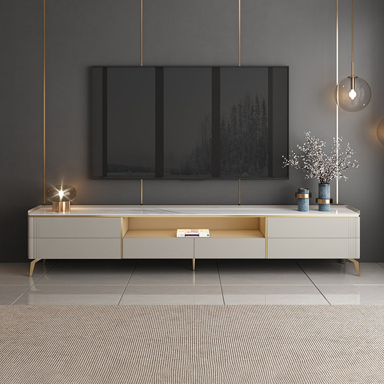 Glam White TV Media Consola 13.7 "Stand de televisión de altura con 6 cajones