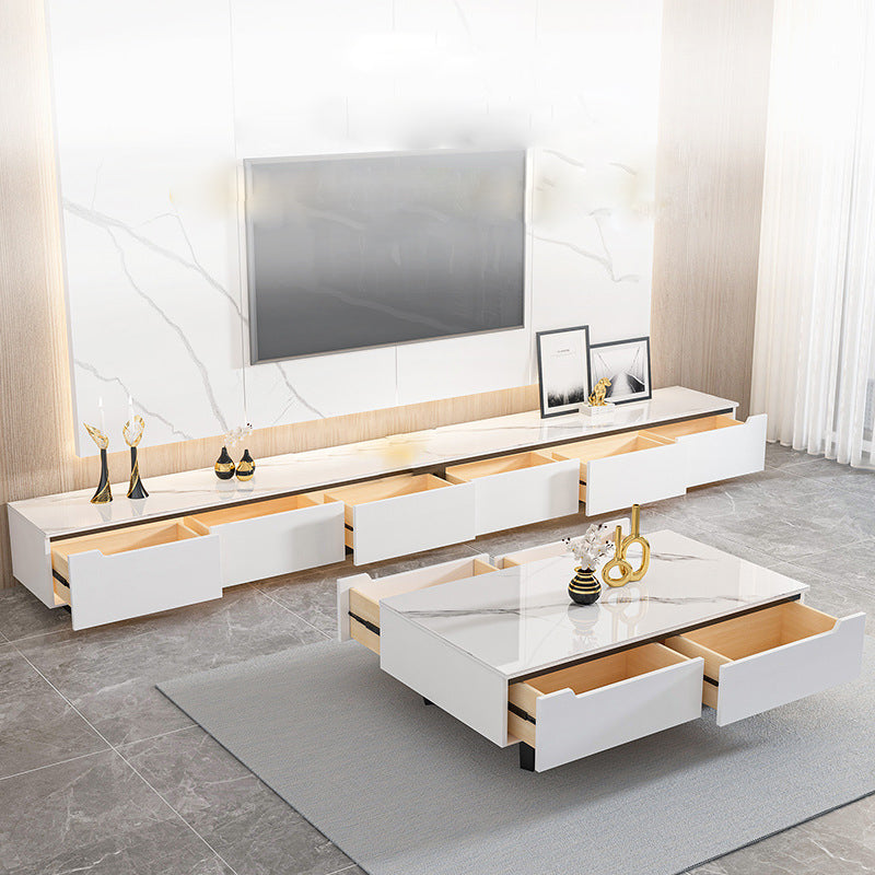 11.81" D Modern TV Stand White Stone TV Console with Drawers Clearhalo 'furn' 'furn_tv_stands_entertainment_centers' 'Furniture' 'Living Room Furniture' 'TV Stands & Entertainment Centers' 'TV Stands & Media Storage Furniture' 'tv_stands_entertainment_centers' 6135863