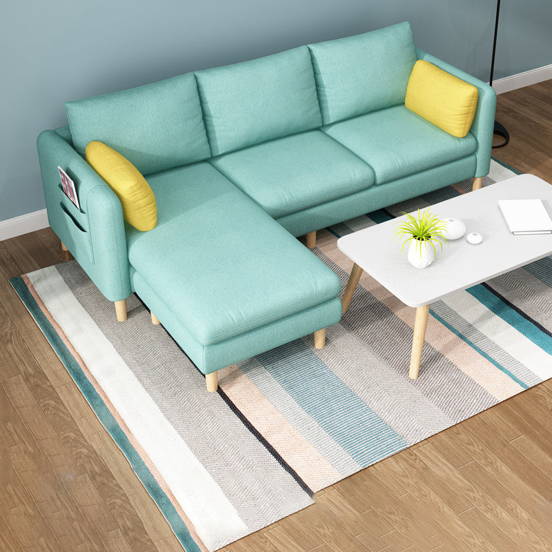 Scandinavian 32.28 " H Cotton Blend Square Arm Sofa & Chaise Mint Green Clearhalo 'furn' 'furn_sectionals' 'Furniture' 'Living Room Furniture' 'Sectionals' 6135877
