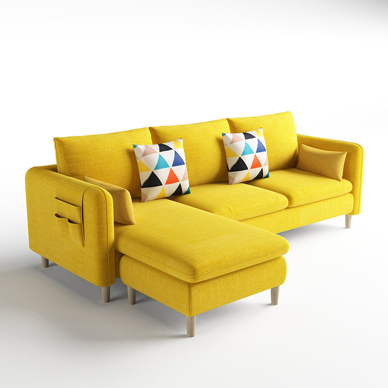 Scandinavian 32.28 " H Cotton Blend Square Arm Sofa & Chaise Yellow Clearhalo 'furn' 'furn_sectionals' 'Furniture' 'Living Room Furniture' 'Sectionals' 6135878