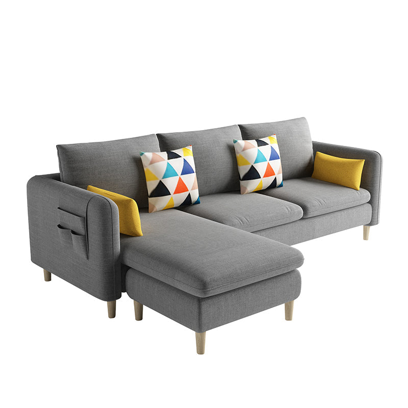 Scandinavian 32.28 " H Cotton Blend Square Arm Sofa & Chaise Grey Clearhalo 'furn' 'furn_sectionals' 'Furniture' 'Living Room Furniture' 'Sectionals' 6135879